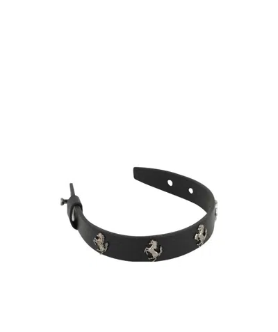 Ferrari Leather Logo-stud Bracelet In Black