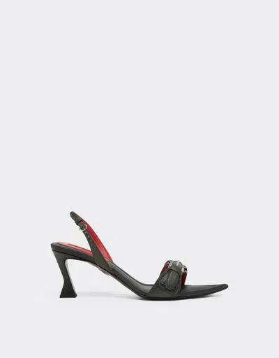 Ferrari Leather Sandal With Heel In Green