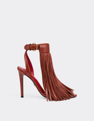 Ferrari Leather Sandals With Fringing In Brown