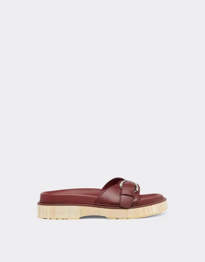 Ferrari Leather Sliders With Wooden Sole In Maison Red