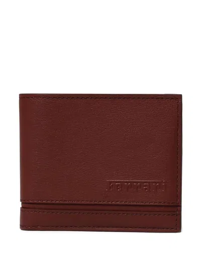 Ferrari Leather Wallet With Logo In Brown