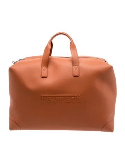 Pre-owned Ferrari Leather Weekender Bag W/ Tags In Brown