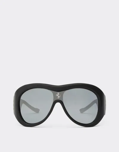 Ferrari Limited Edition  Black Leather Covered Sunglasses With Black Mirror Lens