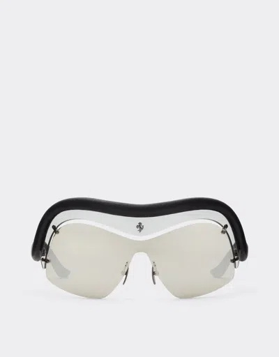 Ferrari Limited Edition  Injected And Leather Sunglasses With Gray And Silver Mirroredlenses In Black