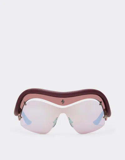 Ferrari Limited Edition  Sunglasses In Injected And Leather With Red And Light Gray Lenses In Burgundy