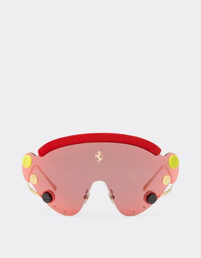 Ferrari Limited Edition  Sunglasses In Red And Gold-tone Metal With Red Mirror Shield