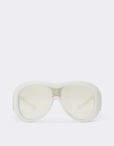 Ferrari Limited Edition  White Leather Covered Sunglasses With Silver Mirror Lens In Optical White