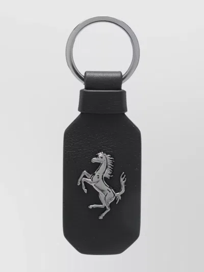 Ferrari Logo Embossed Rectangular Key Ring In Black