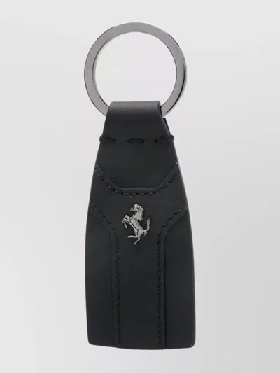 Ferrari Logo Keychain Featuring Metal Ring In Black