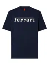 Ferrari Crew Neck Cotton T-shirt With Short Sleeves In Blue