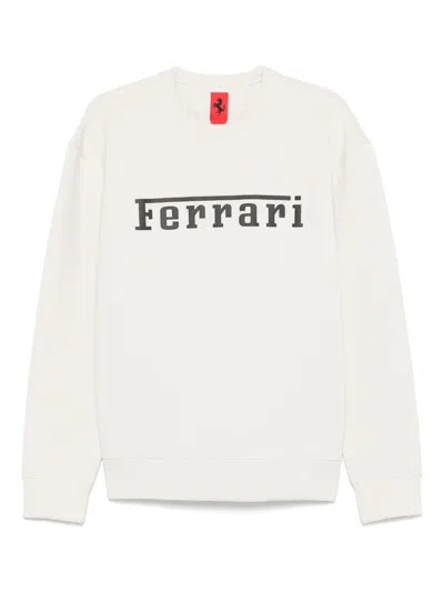 Ferrari Ecru Sweatshirt With Prominent Logo In White