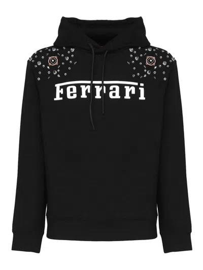 Ferrari Logo Sweatshirt With Hood In Black