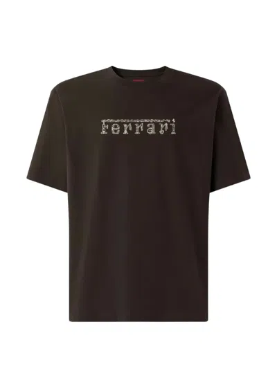 Ferrari Logo-embroidered T-shirt In Black