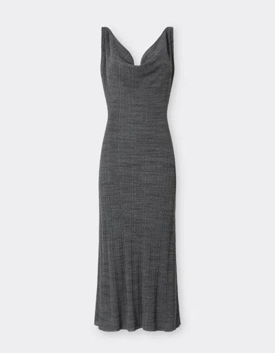 Ferrari Long Dress In Irregular Ribbed Linen In Gray