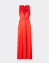 Ferrari Long Dress In Stretch Satin Twill In Rosso Dino