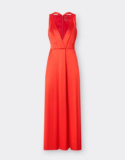 Ferrari Long Dress In Stretch Satin Twill In Red