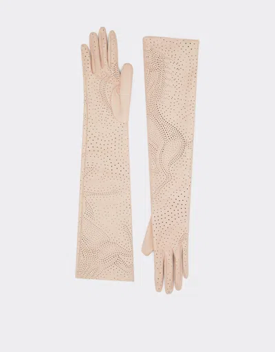 Ferrari Long Gloves In Perforated Leather In Nude