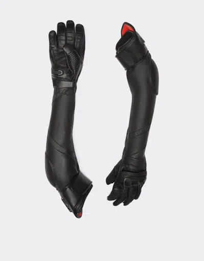 Ferrari Long Leather Gloves In Black