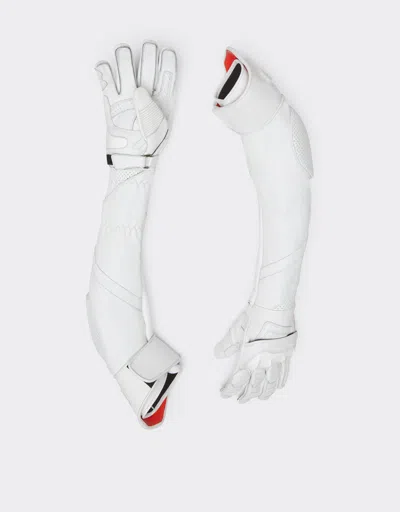 Ferrari Long Leather Gloves In White