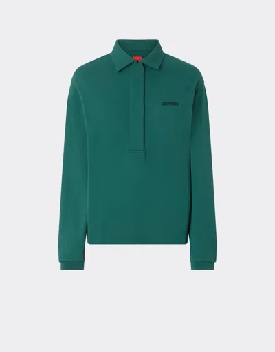 Ferrari Long-sleeved Polo Shirt With  Logo In Ficus Green
