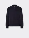 Ferrari Long-sleeved Polo Shirt In Milano-rib Jersey In Navy