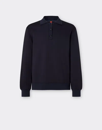 Ferrari Long-sleeved Polo Shirt In Milano-rib Jersey In Navy