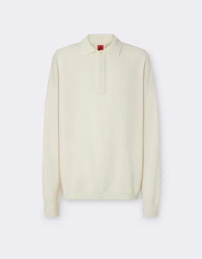 Ferrari Long-sleeved Polo Shirt In Perforated Q-cycle® Fabric In Ecru
