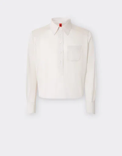 Ferrari Long-sleeved Polo Shirt In Silk Jersey In Ecru