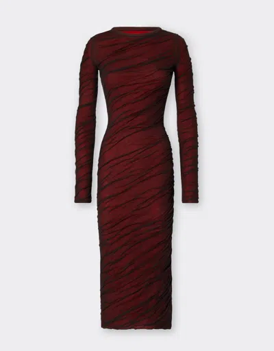 Ferrari Long-sleeved Dress In Wool And Cotton Knit In Brown