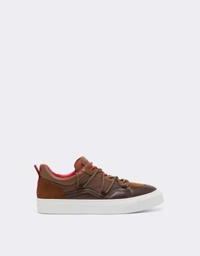 Ferrari Low-top Trainers In Smooth And Suede Leather In Brown