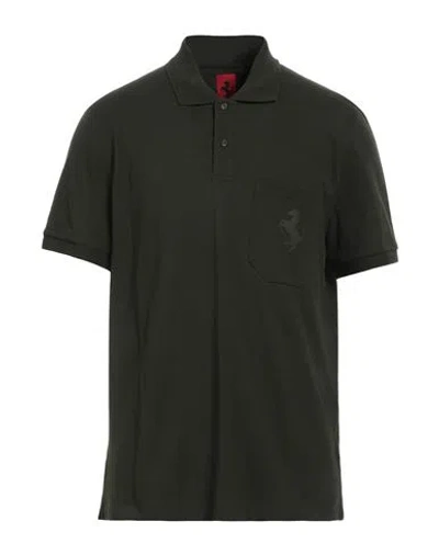 Ferrari Man Polo Shirt Dark Green Size Xl Organic Cotton, Elastane