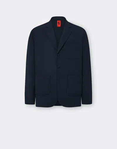 Ferrari Man Quilted Pockets Jacket Mixed Wool In Navy