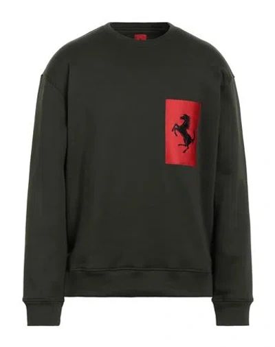 Ferrari Man Sweatshirt Military Green Size L Cotton, Polyamide