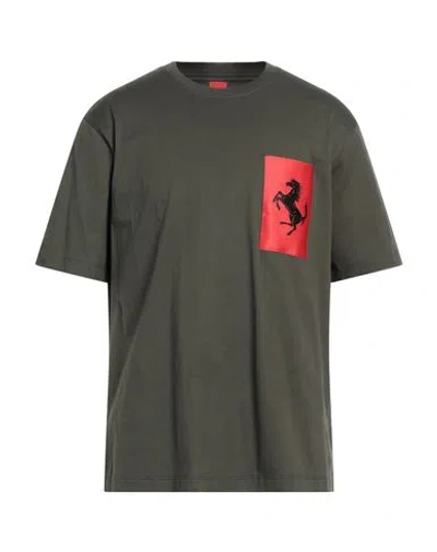 Ferrari Man T-shirt Military Green Size M Cotton, Elastane