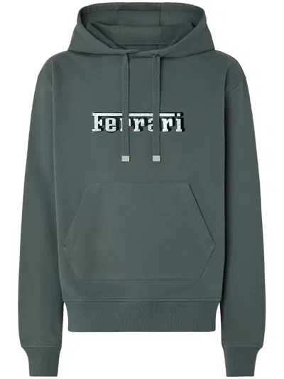 Ferrari Mélange Cotton Hooded Sweatshirt In Green