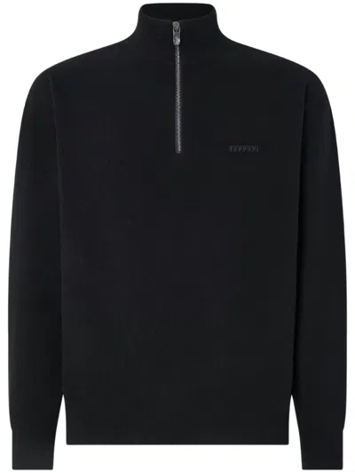 Ferrari Wool And Cashmere Zip-up Turtleneck In Black