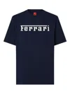 Ferrari Crew Neck Cotton T-shirt With Short Sleeves In Blue