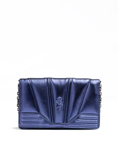 Ferrari Metal Gt Patent Leather Bag With Women's Chain In Blue