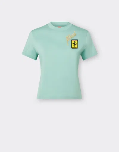 Ferrari Miami Collection High-neck T-shirt In Cotton In Aquamarine