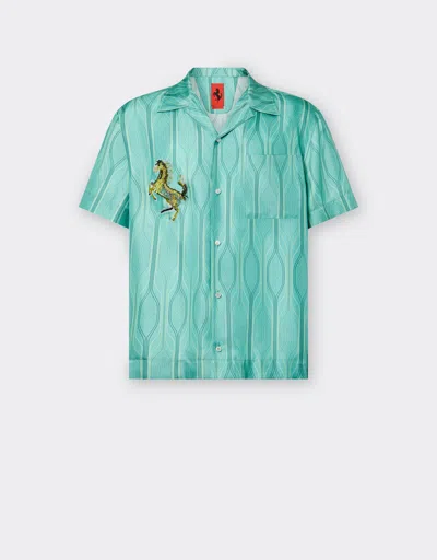 Ferrari Miami Collection Short-sleeved Shirt In Silk In Aquamarine