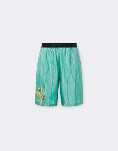 Ferrari Miami Collection Silk Shorts In Aquamarine