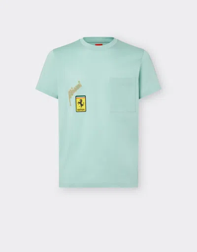 Ferrari Miami Collection T-shirt With Breast Pocket In Aquamarine