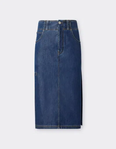 Ferrari Midi Denim Skirt With Alcantara® Details