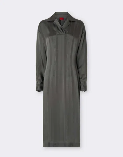 Ferrari Midi Dress In Jacquard Silk Blend With Pekin Stripes In Gray