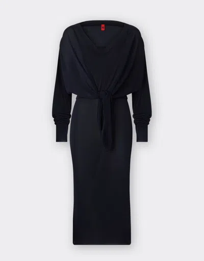 Ferrari Midi Dress In Silk And Viscose Yarn In Navy