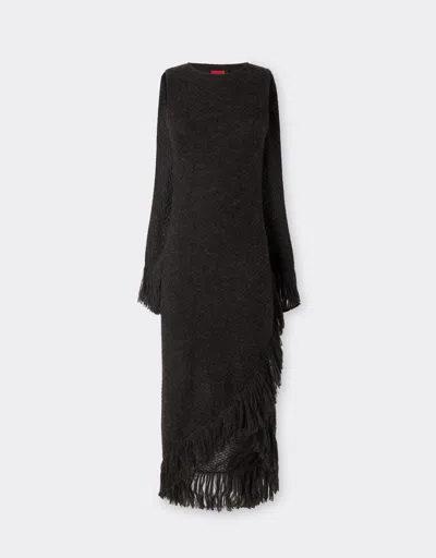 Ferrari Midi Dress In Wool Blend With Fringing In Marrone Scuro