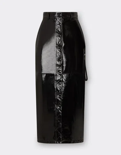 Ferrari Midi Skirt In Coated Leather In Black