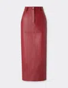 Ferrari Midi Skirt In Deer-effect Nappa Leather In Burgundy