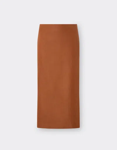 Ferrari Midi Skirt In Linen And Viscose Gabardine In Tabacco