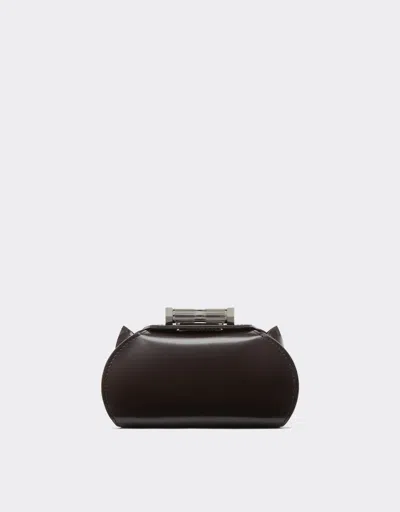 Ferrari Mini Bowling Bag In Brushed Leather In Dark Brown